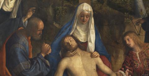 Compianto su Cristo morto con la Vergine e i santi Giuseppe d'Arimatea, Maddalena, Marta e Filippo Benizi (?)