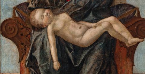 Madonna in trono che adora il Bambino dormiente