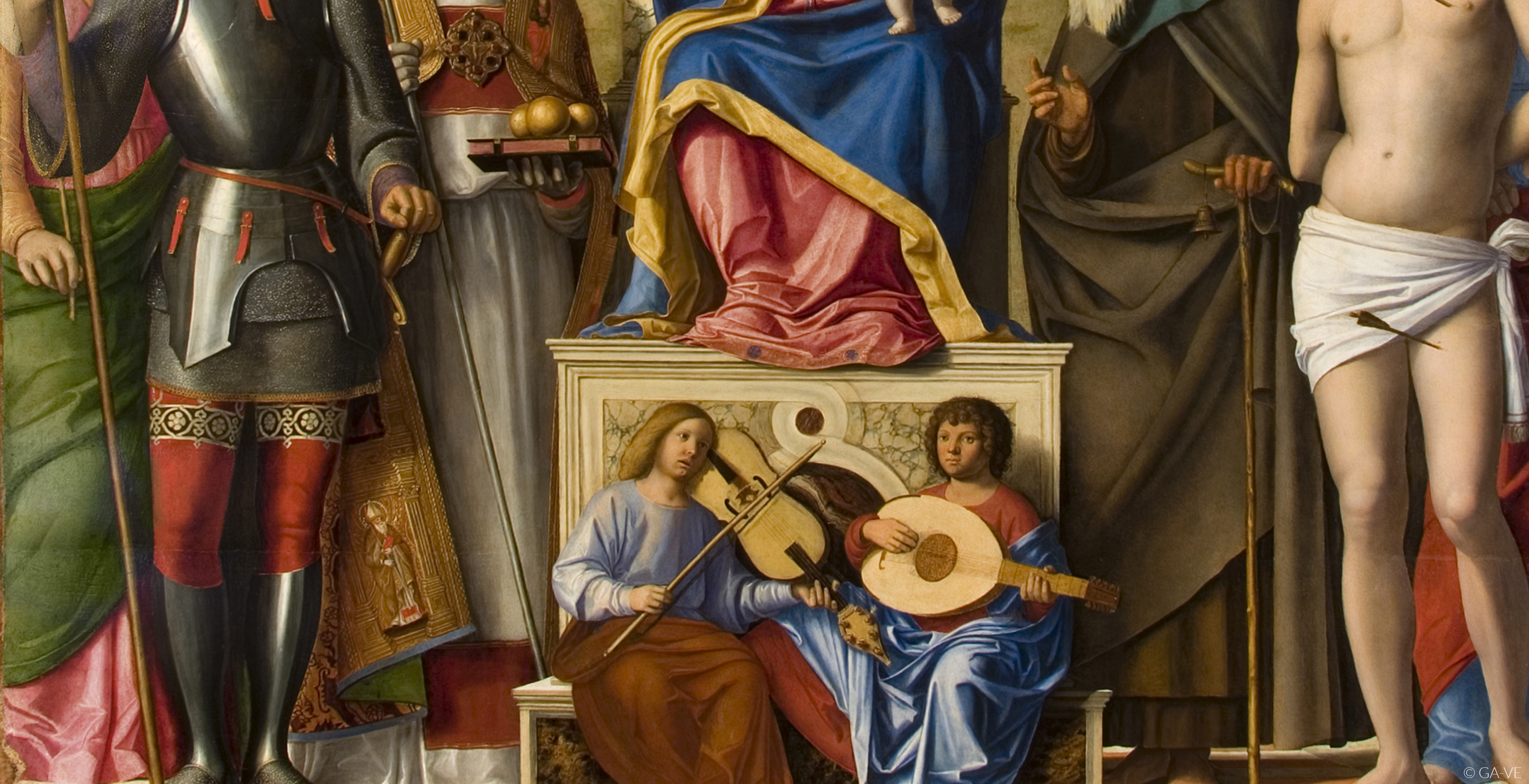 Madonna col Bambino in trono tra i santi Caterina (?), Giorgio, Nicola, Antonio abate, Sebastiano e Lucia (?) (Pala Dragan)