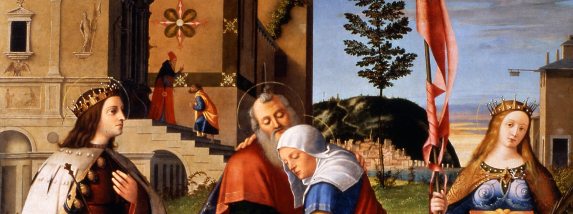 Incontro di Gioacchino ed Anna tra i santi Luigi IX e Libera